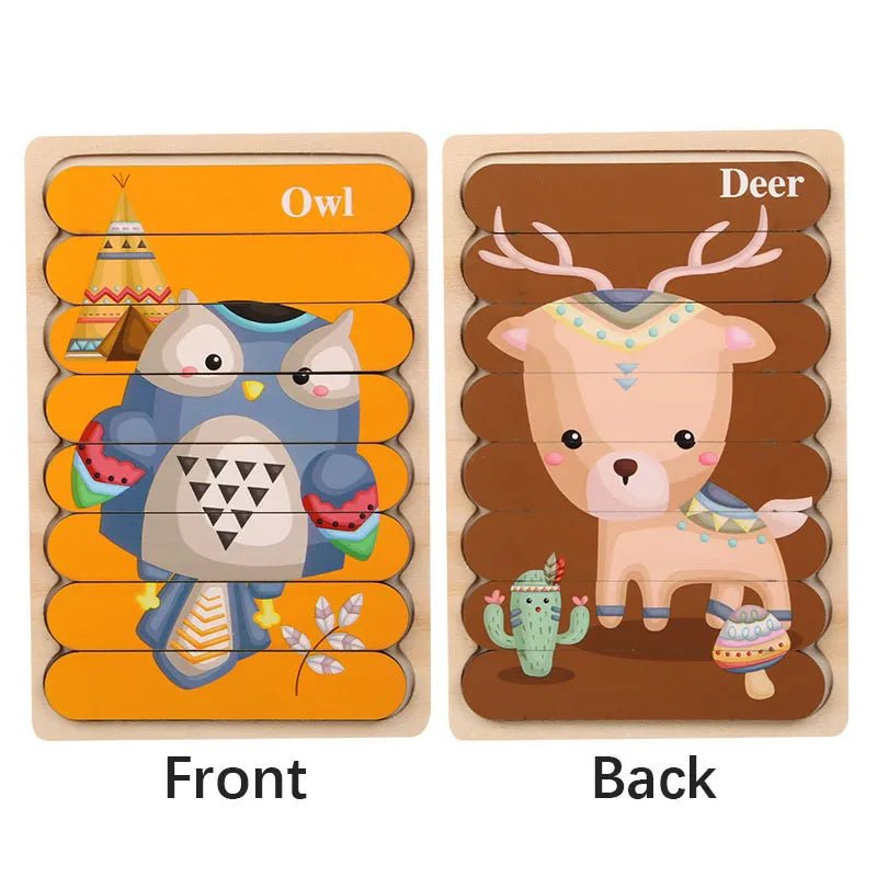 Cartoon Animal Double-sided Strip Wooden Puzzles Kids Montessori Jigsaw Game Baby Educational Toys for Children - The Little Big Store