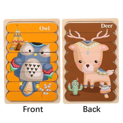 Cartoon Animal Double-sided Strip Wooden Puzzles Kids Montessori Jigsaw Game Baby Educational Toys for Children - The Little Big Store