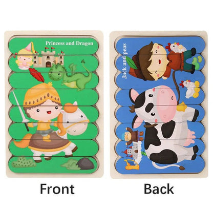 Cartoon Animal Double-sided Strip Wooden Puzzles Kids Montessori Jigsaw Game Baby Educational Toys for Children - The Little Big Store