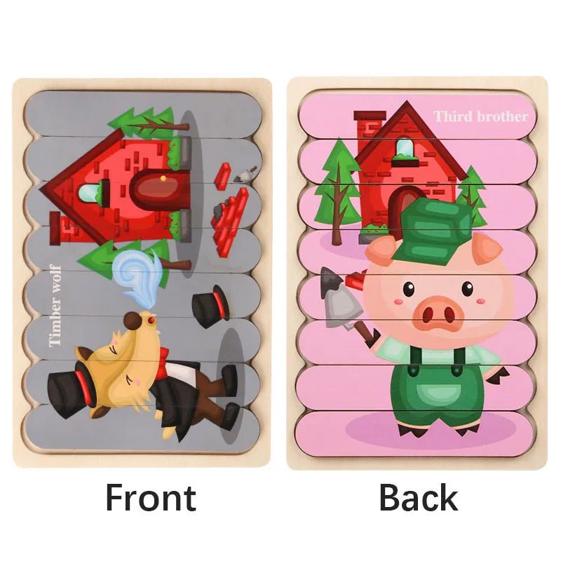 Cartoon Animal Double-sided Strip Wooden Puzzles Kids Montessori Jigsaw Game Baby Educational Toys for Children - The Little Big Store