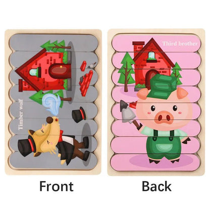 Cartoon Animal Double-sided Strip Wooden Puzzles Kids Montessori Jigsaw Game Baby Educational Toys for Children - The Little Big Store