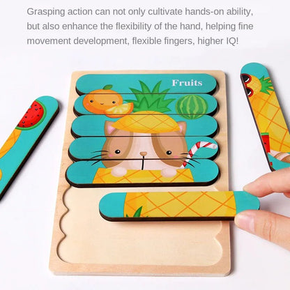 Cartoon Animal Double-sided Strip Wooden Puzzles Kids Montessori Jigsaw Game Baby Educational Toys for Children - The Little Big Store