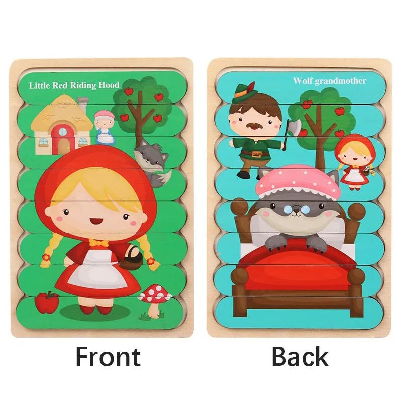 Cartoon Animal Double-sided Strip Wooden Puzzles Kids Montessori Jigsaw Game Baby Educational Toys for Children - The Little Big Store