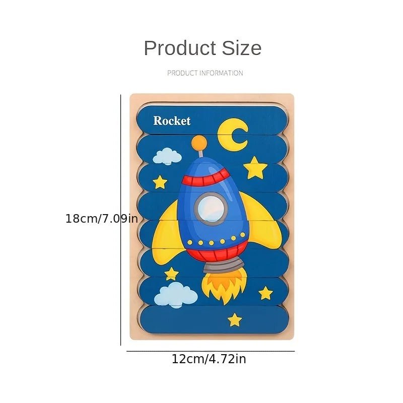 Cartoon Animal Double-sided Strip Wooden Puzzles Kids Montessori Jigsaw Game Baby Educational Toys for Children - The Little Big Store