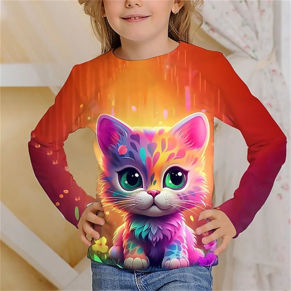 Cat Chic: Long Sleeve Tee for Stylish Girls! - The Little Big Store