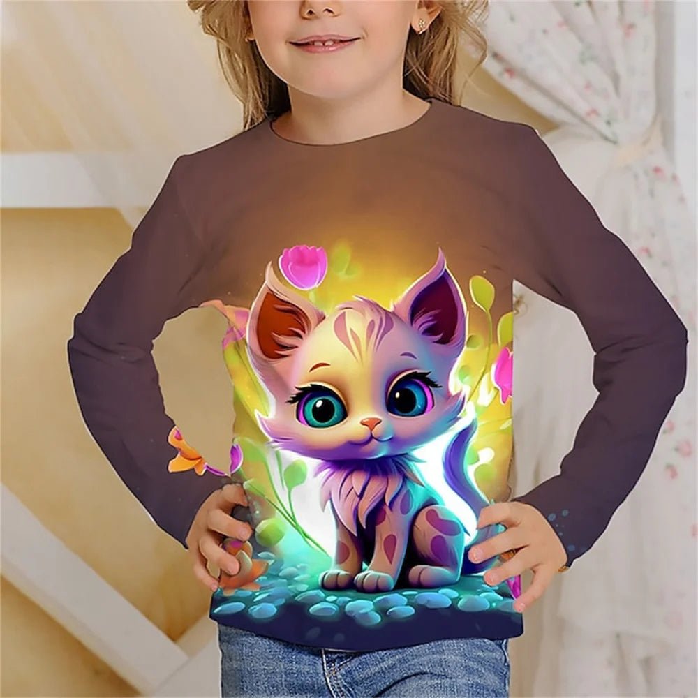 Cat Chic: Long Sleeve Tee for Stylish Girls! - The Little Big Store