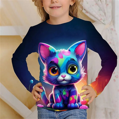 Cat Chic: Long Sleeve Tee for Stylish Girls! - The Little Big Store