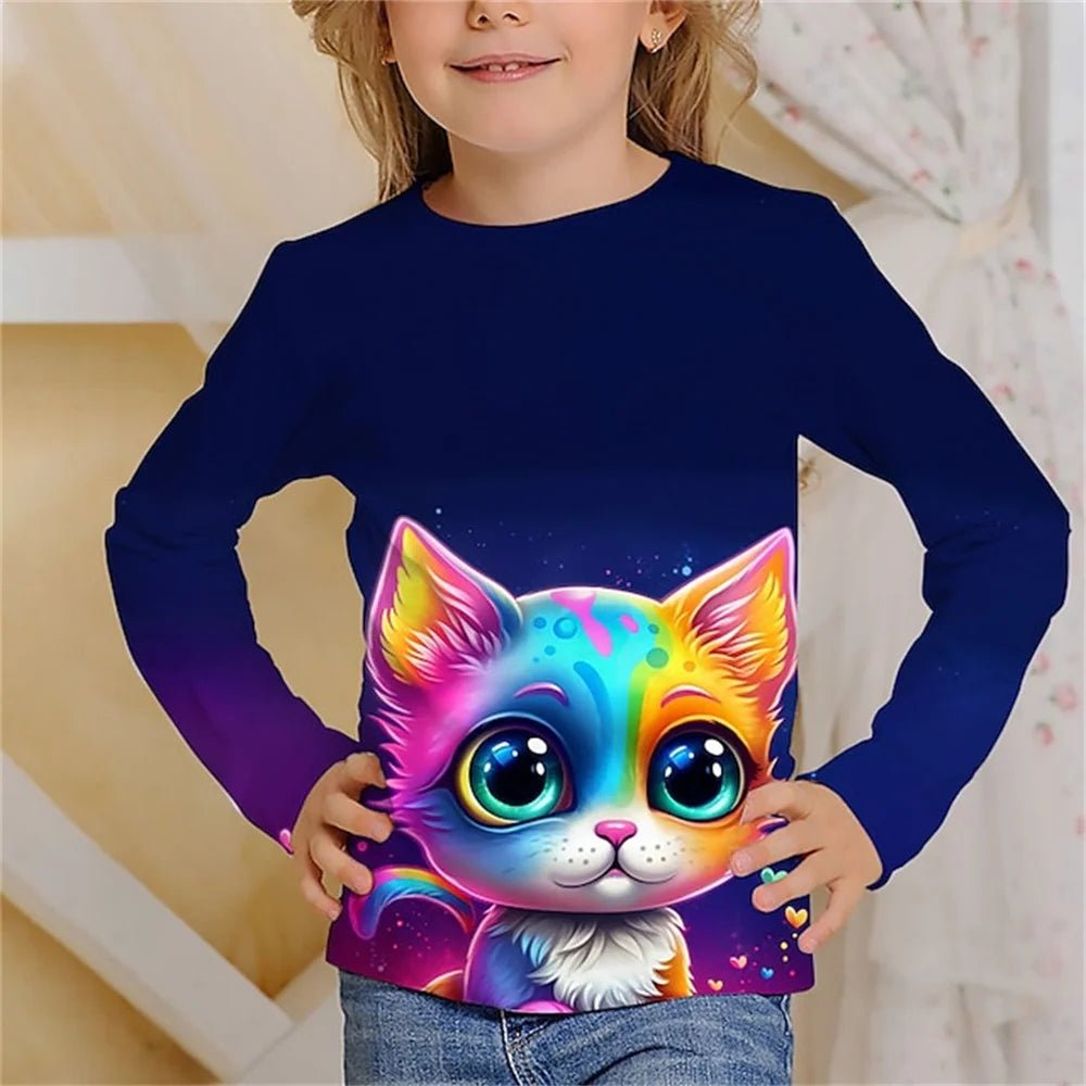 Cat Chic: Long Sleeve Tee for Stylish Girls! - The Little Big Store