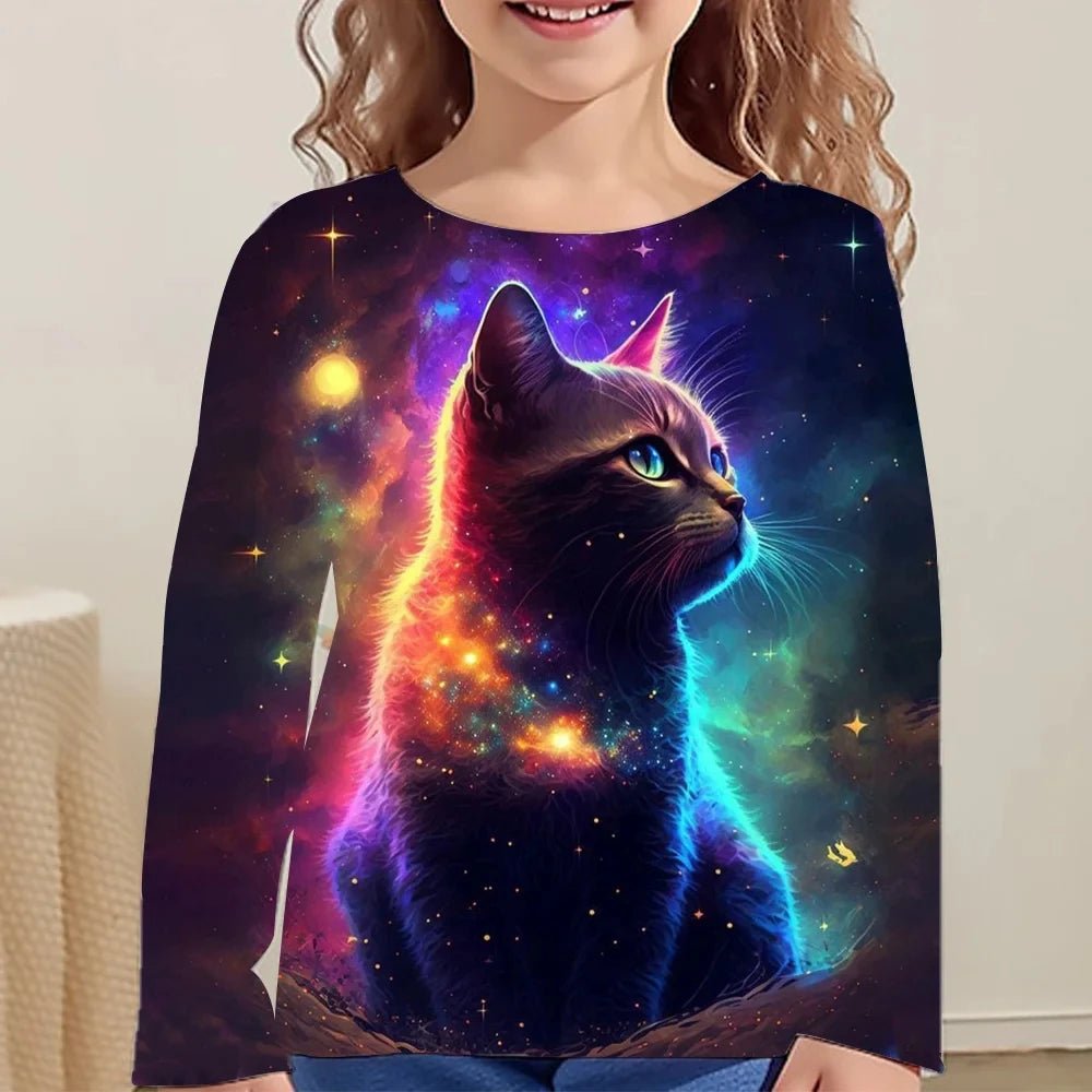 Cat Chic: Long Sleeve Tee for Stylish Girls! - The Little Big Store