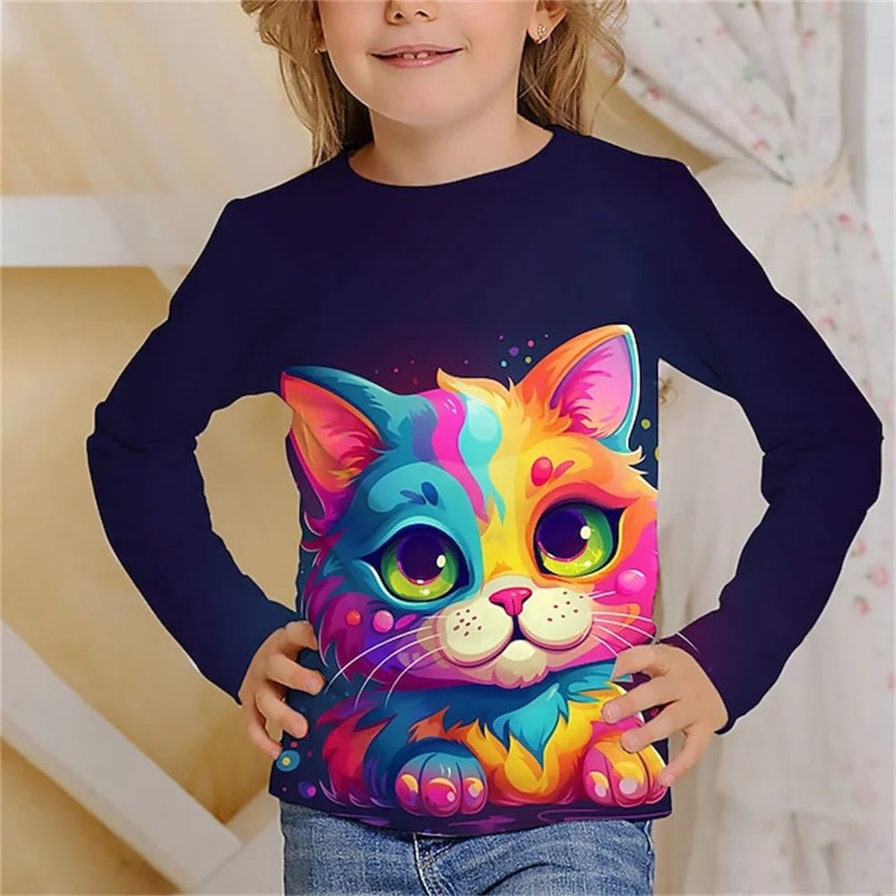 Cat Chic: Long Sleeve Tee for Stylish Girls! - The Little Big Store