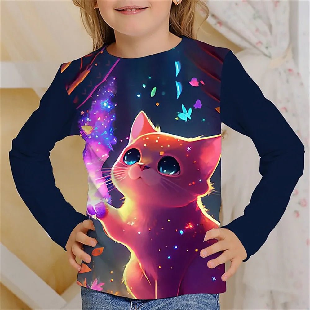 Cat Chic: Long Sleeve Tee for Stylish Girls! - The Little Big Store