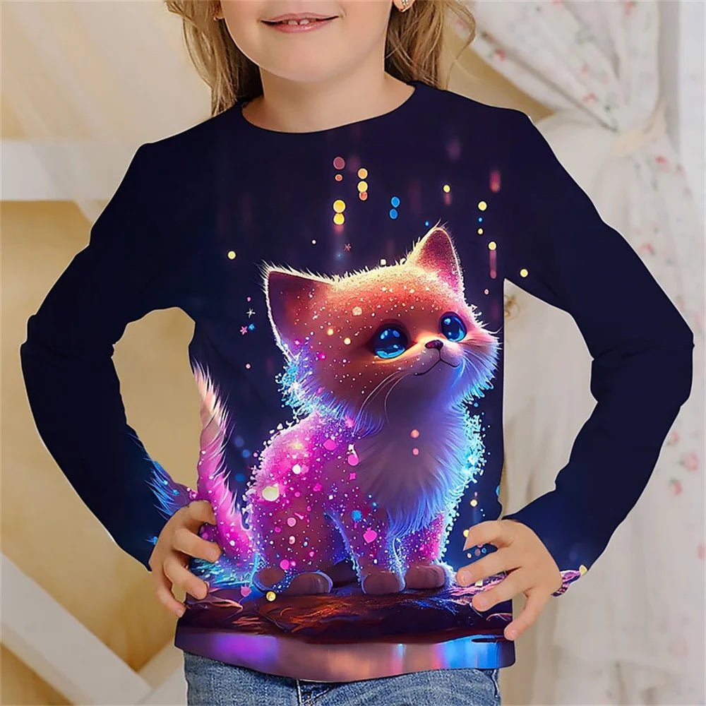 Cat Chic: Long Sleeve Tee for Stylish Girls! - The Little Big Store