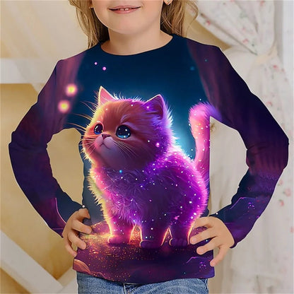 Cat Chic: Long Sleeve Tee for Stylish Girls! - The Little Big Store