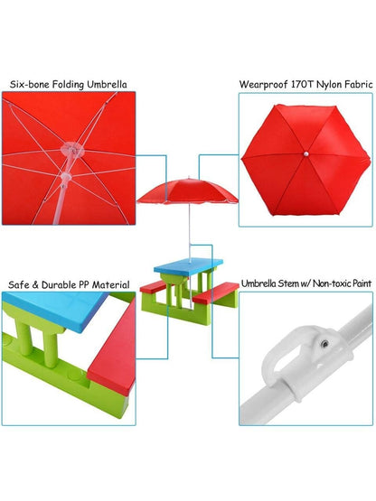 Costway 4 Seat Kids Picnic Table W/Umbrella Garden Yard Folding Children Bench Outdoor