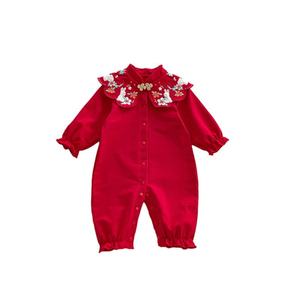 Chinese Style Red Festival Romper In Autumn - The Little Big Store