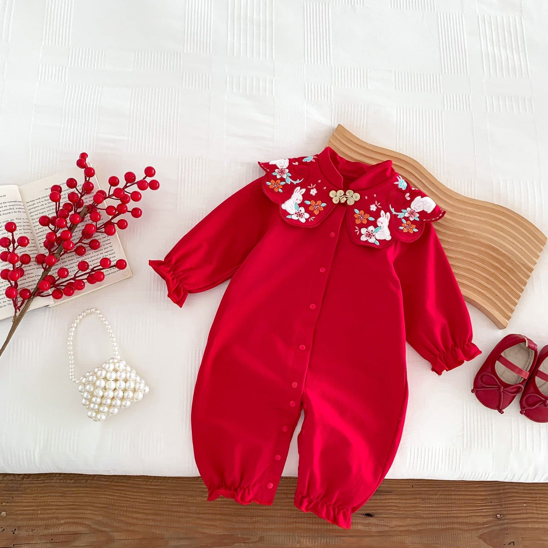 Chinese Style Red Festival Romper In Autumn - The Little Big Store