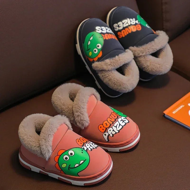 Dino Delight: Waterproof Cartoon Dinosaur Plush Slippers for Kids - Cozy & Non-Slip! - The Little Big Store