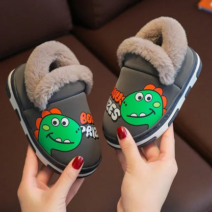 Dino Delight: Waterproof Cartoon Dinosaur Plush Slippers for Kids - Cozy & Non-Slip! - The Little Big Store