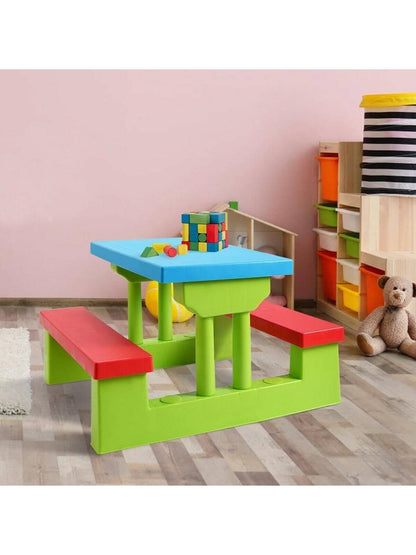 Costway 4 Seat Kids Picnic Table W/Umbrella Garden Yard Folding Children Bench Outdoor