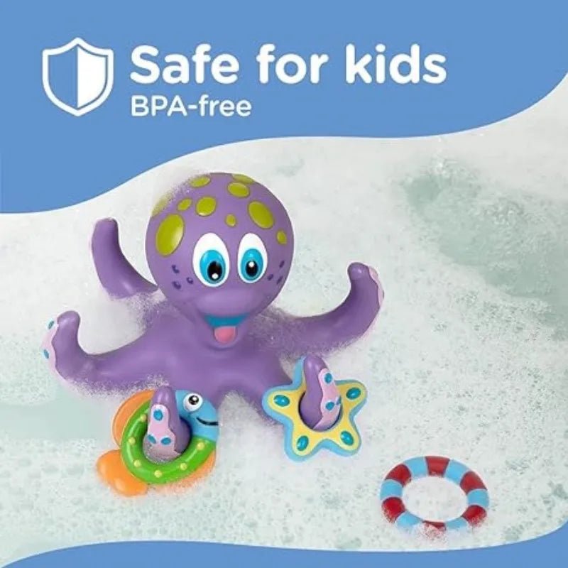 Floating Purple Octopus Bath Toys for Toddlers with 3 Hoopla Rings Interactive Bath Toy for Bathroom, Pool, Bathtub - The Little Big Store