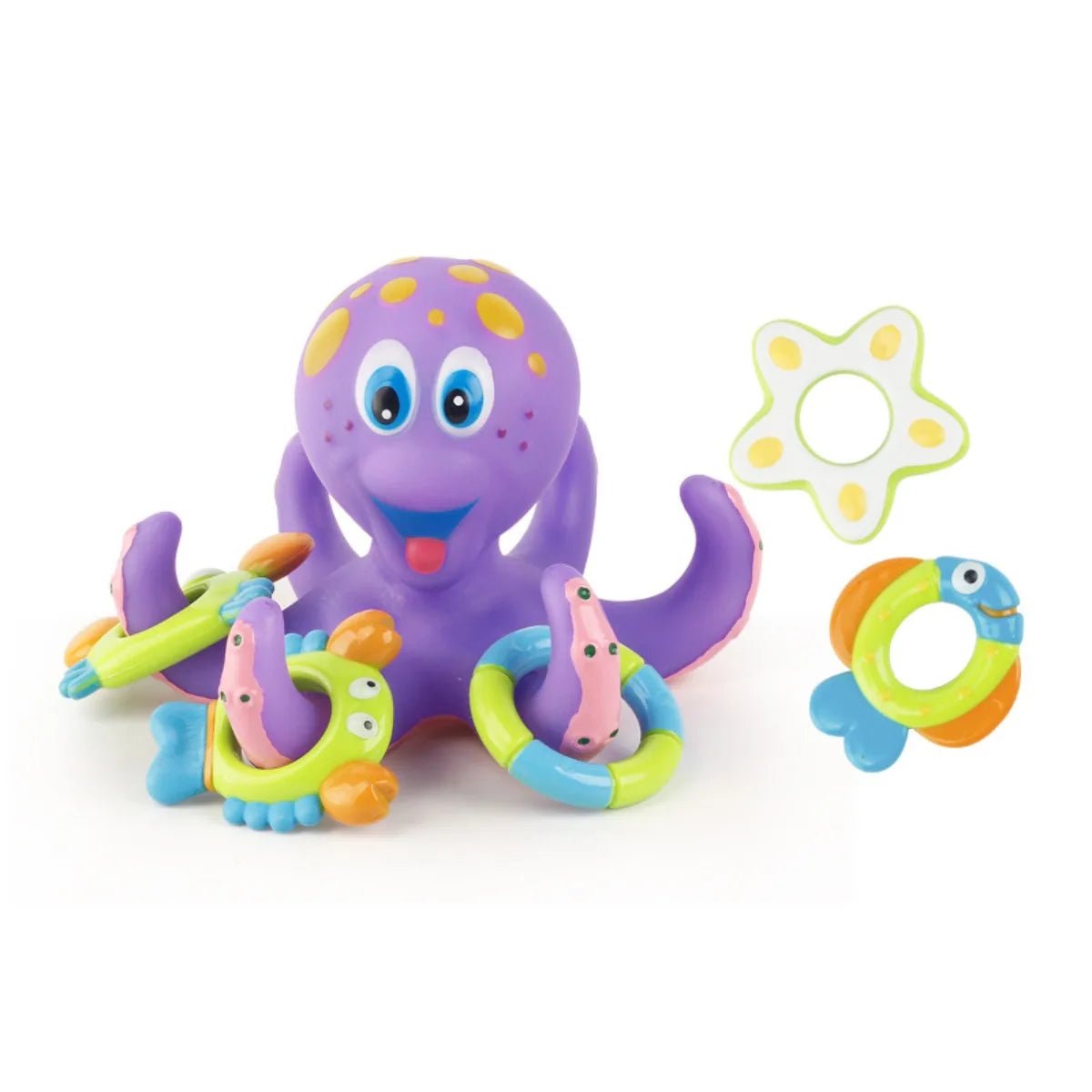 Floating Purple Octopus Bath Toys for Toddlers with 3 Hoopla Rings Interactive Bath Toy for Bathroom, Pool, Bathtub - The Little Big Store