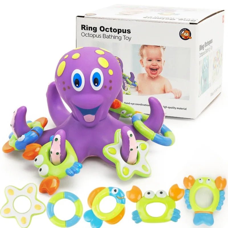 Floating Purple Octopus Bath Toys for Toddlers with 3 Hoopla Rings Interactive Bath Toy for Bathroom, Pool, Bathtub - The Little Big Store