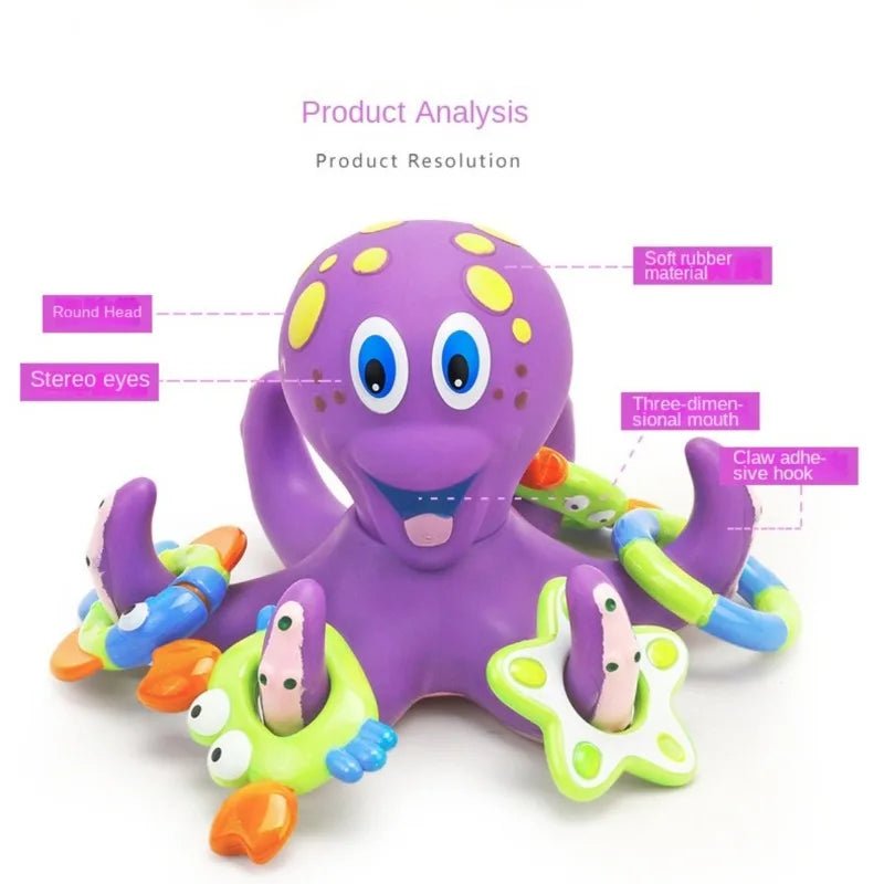 Floating Purple Octopus Bath Toys for Toddlers with 3 Hoopla Rings Interactive Bath Toy for Bathroom, Pool, Bathtub - The Little Big Store