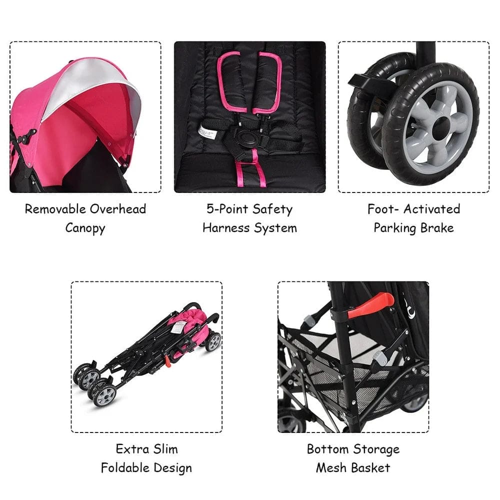 Folding Lightweight Baby Toddler Umbrella Travel Stroller W/ Storage Basket - The Little Big Store