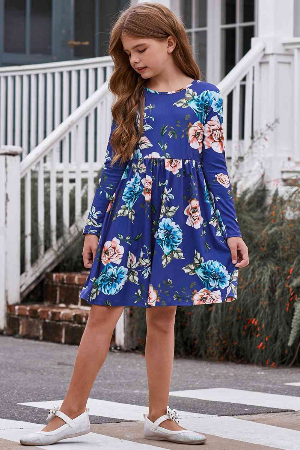 Girls Floral Long Sleeve Dress with Pockets - The Little Big Store