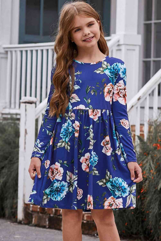 Girls Floral Long Sleeve Dress with Pockets - The Little Big Store