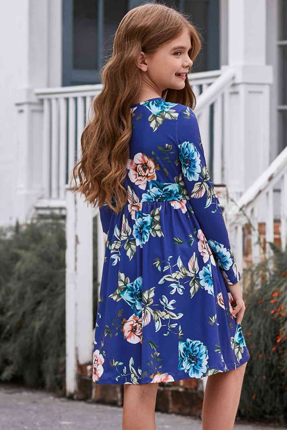 Girls Floral Long Sleeve Dress with Pockets - The Little Big Store