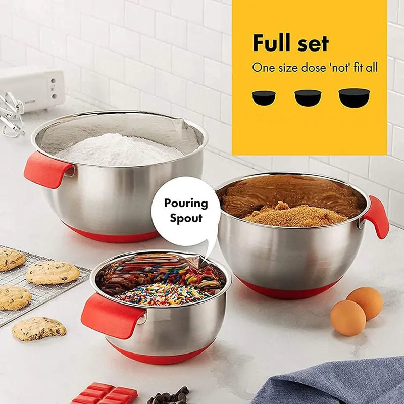 HOT-Mixing Bowls,Stainless Steel Non Slip Mixing Bowls,with Airtight Lids and Grater,Measurement Marks,for Salad Mixer,Etc - The Little Big Store