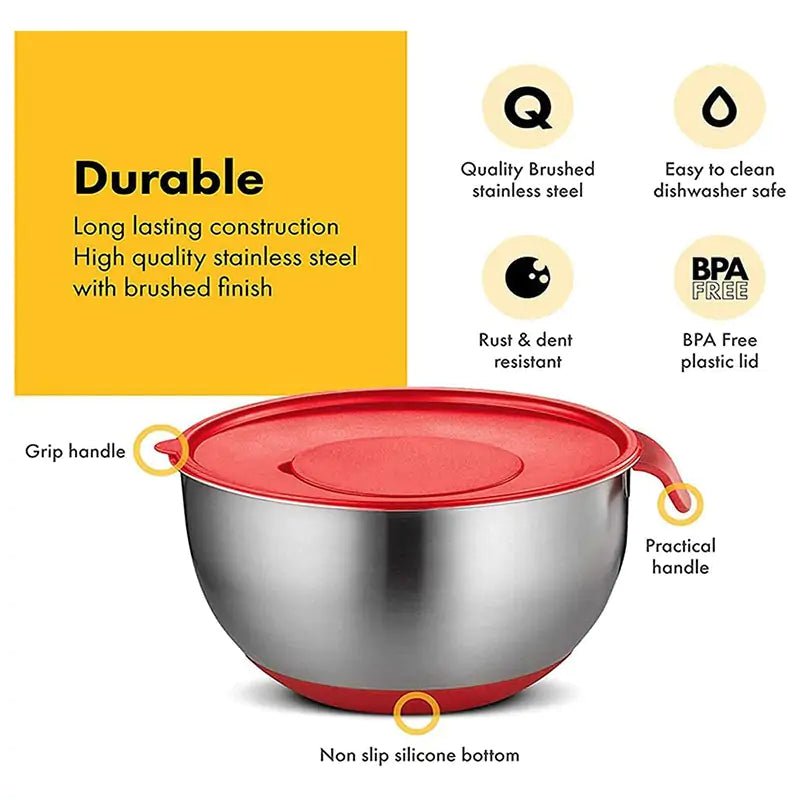 HOT-Mixing Bowls,Stainless Steel Non Slip Mixing Bowls,with Airtight Lids and Grater,Measurement Marks,for Salad Mixer,Etc - The Little Big Store