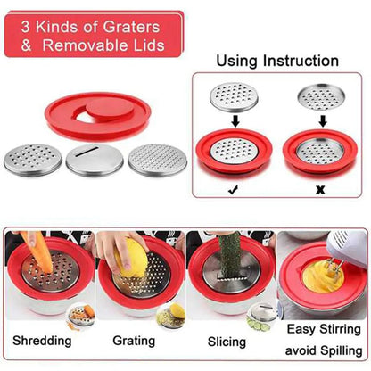 HOT-Mixing Bowls,Stainless Steel Non Slip Mixing Bowls,with Airtight Lids and Grater,Measurement Marks,for Salad Mixer,Etc - The Little Big Store