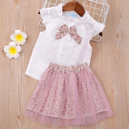 Humor Bear Girls Clothing Set New Summer Flower Hollow sleeve Tops +Shorts Kids Suits - The Little Big Store