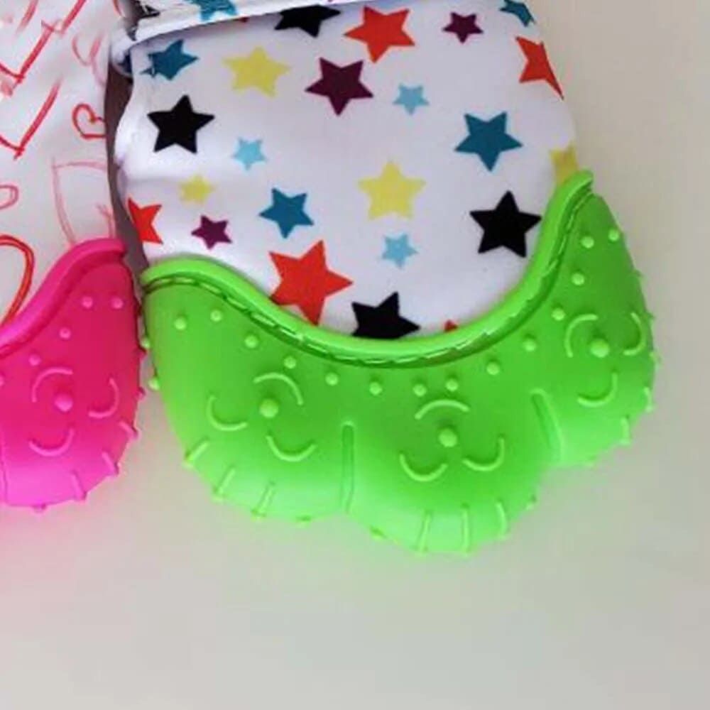 Keep Teething Troubles at Bay with our Heart & Star Print Silicone Teether Mitten! 🌟👶🦷 - The Little Big Store