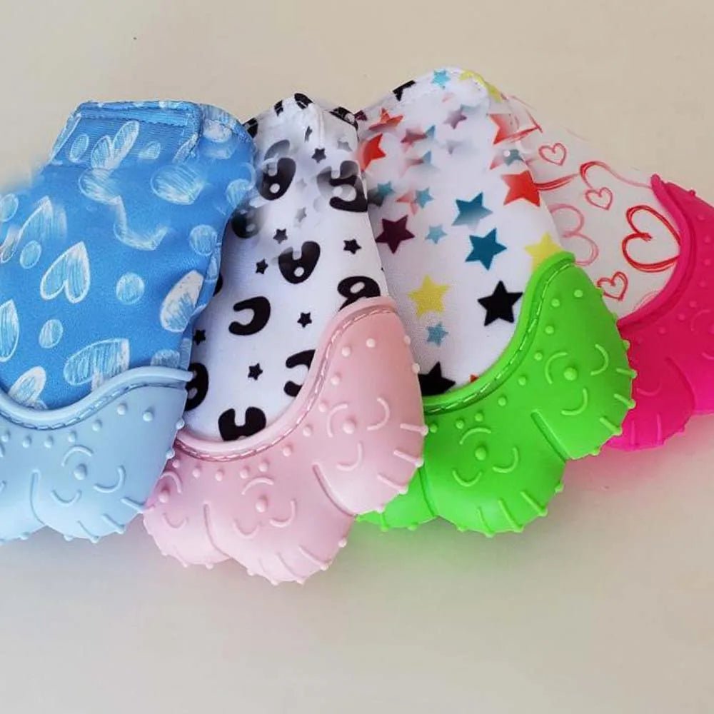 Keep Teething Troubles at Bay with our Heart & Star Print Silicone Teether Mitten! 🌟👶🦷 - The Little Big Store