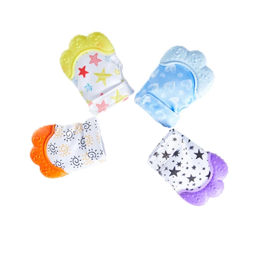 Keep Teething Troubles at Bay with our Heart & Star Print Silicone Teether Mitten! 🌟👶🦷 - The Little Big Store