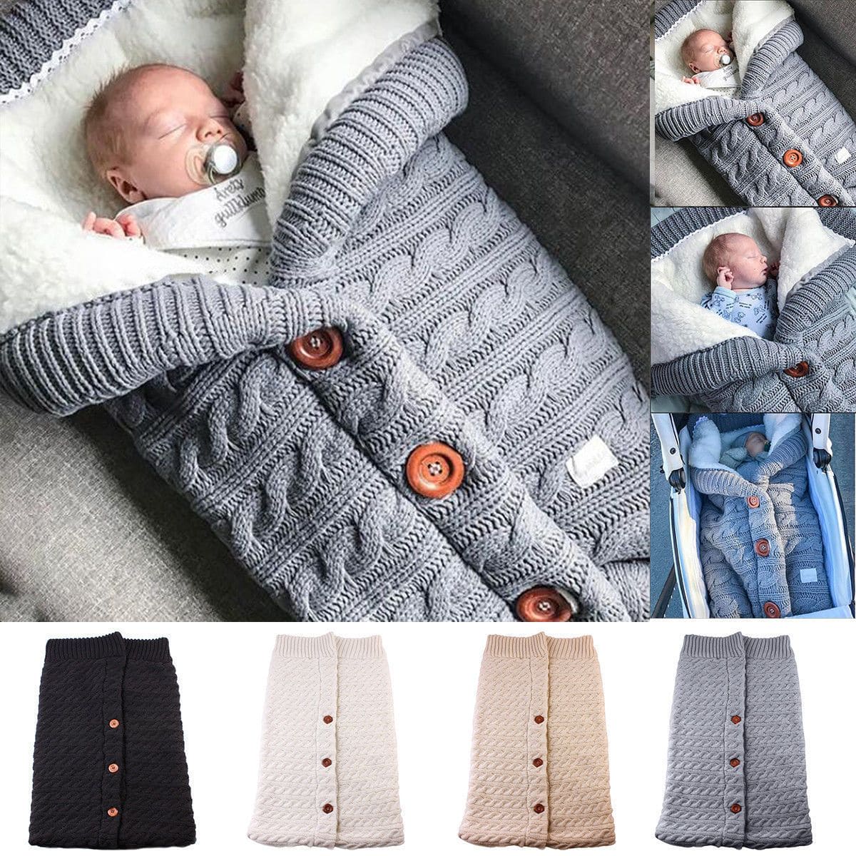 Newborn Baby Winter Warm Sleeping Bags Infant Button Knit Swaddle Wrap - The Little Big Store