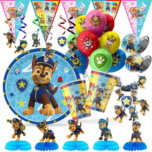 Paw Patrol Chase Fiesta: Disposable Tableware, Dogs Latex, and Foil Balloons – A Paw-some Setup for Your Kid's Spectacular Birthday Party! - The Little Big Store