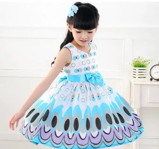 Peacock Princess: Adorable Girls' Sleeveless Dress - The Little Big Store