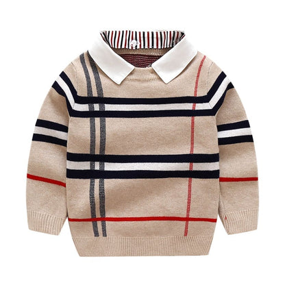 Plaid Perfection: Boys' Jacquard Sweater – Trendsetting Style for Every Young Gentleman! - The Little Big Store