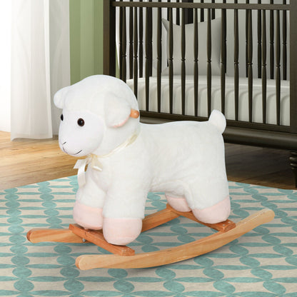 Qaba Lamb Rocking Horse Sheep, Nursery Stuffed Animal Ride On Rocker for Kids, Wooden Plush, White - The Little Big Store