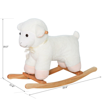 Qaba Lamb Rocking Horse Sheep, Nursery Stuffed Animal Ride On Rocker for Kids, Wooden Plush, White - The Little Big Store