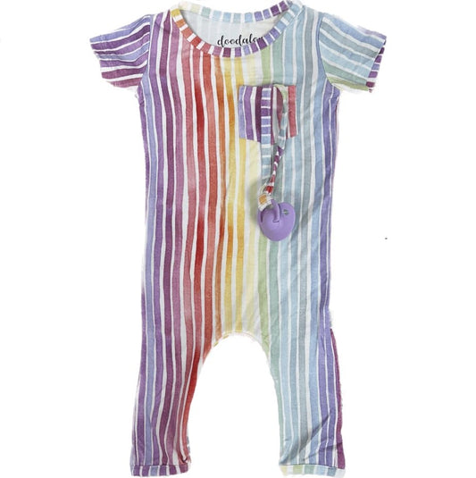 Rainbow - Doodalou Bamboo Baby Romper Short Sleeve with Pants - 18 - The Little Big Store