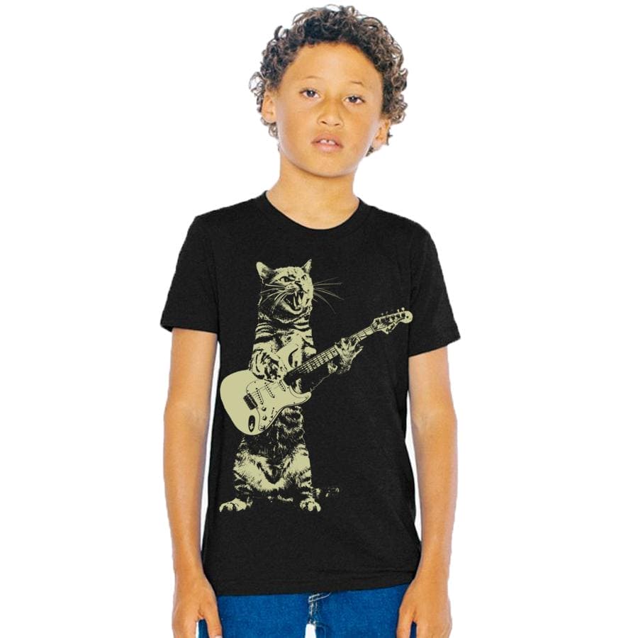 Rockin' Kitty: Kids Cat Playing Guitar T-Shirt - The Little Big Store