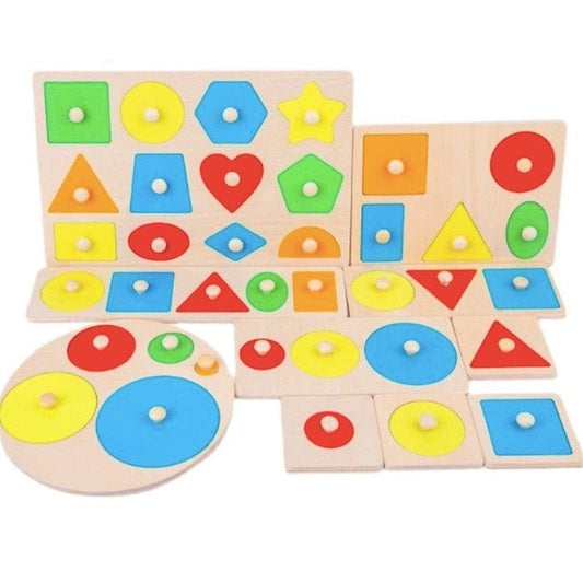 Shapes of Wonder: Baby Geometric Shape Wooden Grasp Board - The Little Big Store