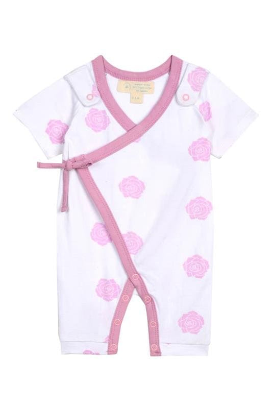 Smart Short Sleeve Kimono Pink Rose Romper - The Little Big Store