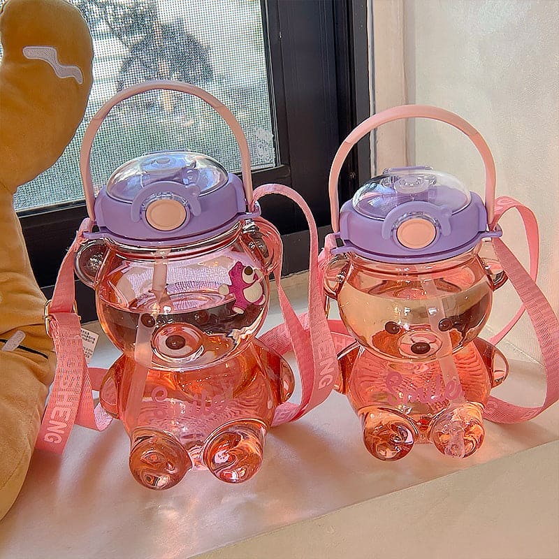 Stay Hydrated with Style: Premium Cute Transparent Bear Water Bottle - The Little Big Store